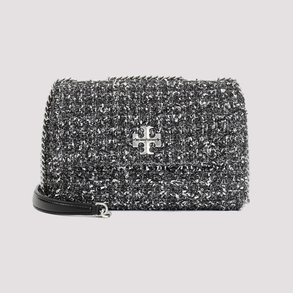 TORY BURCH Stylish and Versatile Black Tweed Shoulder Handbag for Women