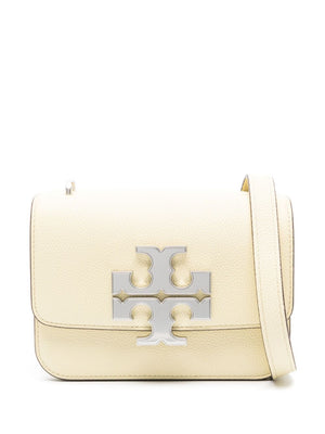 TORY BURCH Eleanor Small White Pebbled Leather Crossbody Bag with Silver-Tone Accents