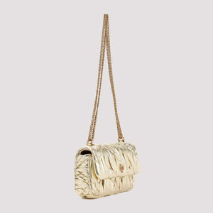 TORY BURCH Gold Metallic Diamond Ruched Mini Crossbody Bag for Women