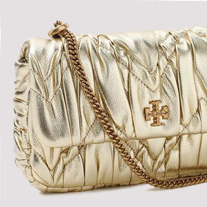 TORY BURCH Gold Metallic Diamond Ruched Mini Crossbody Bag for Women