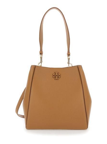 TORY BURCH Grained Leather Bucket Handbag - 25x25.5x11cm