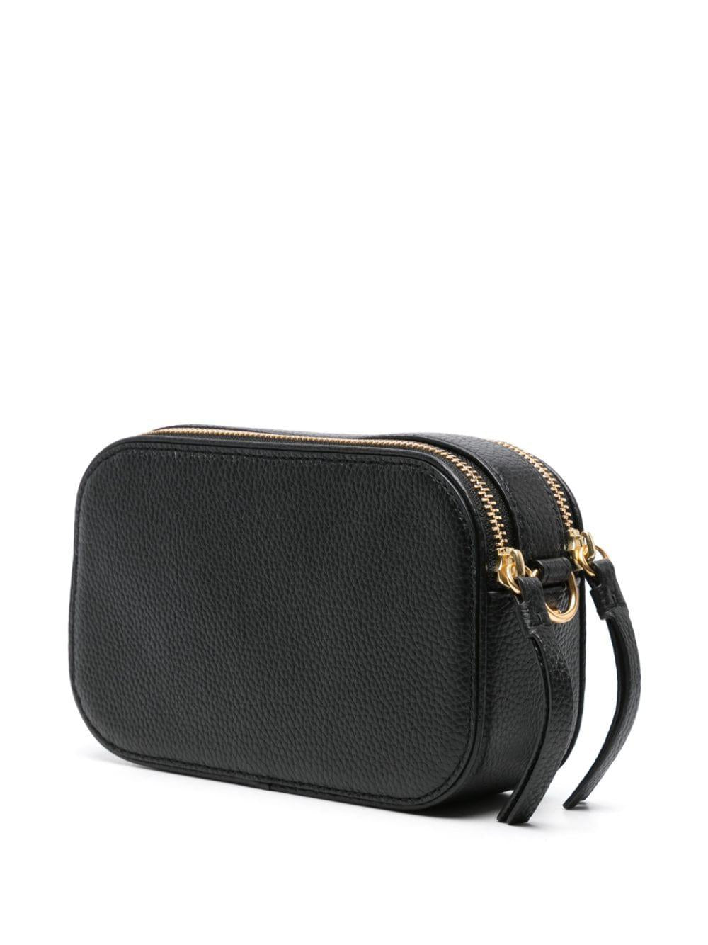 TORY BURCH Mini Miller Crossbody Handbag in Black Grained Leather with Embossed Logo, 11x19x5.5 cm