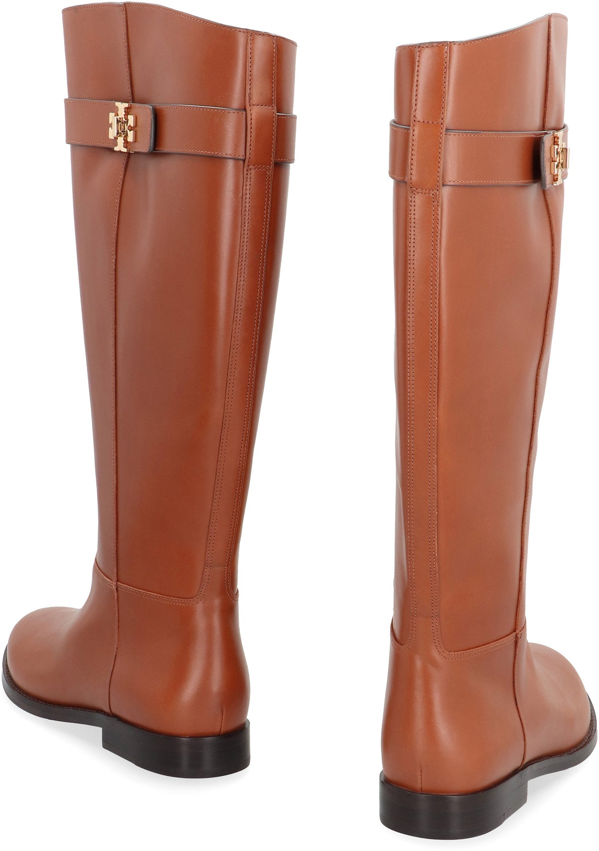 TORY BURCH Classic T Lock Leather Boots - 39 cm Shaft Height