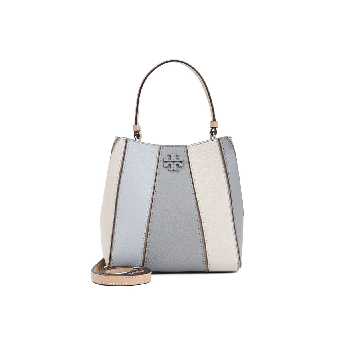 TORY BURCH McGraw Origami Mini Bucket Bag in Grey Leather 18x20x12cm