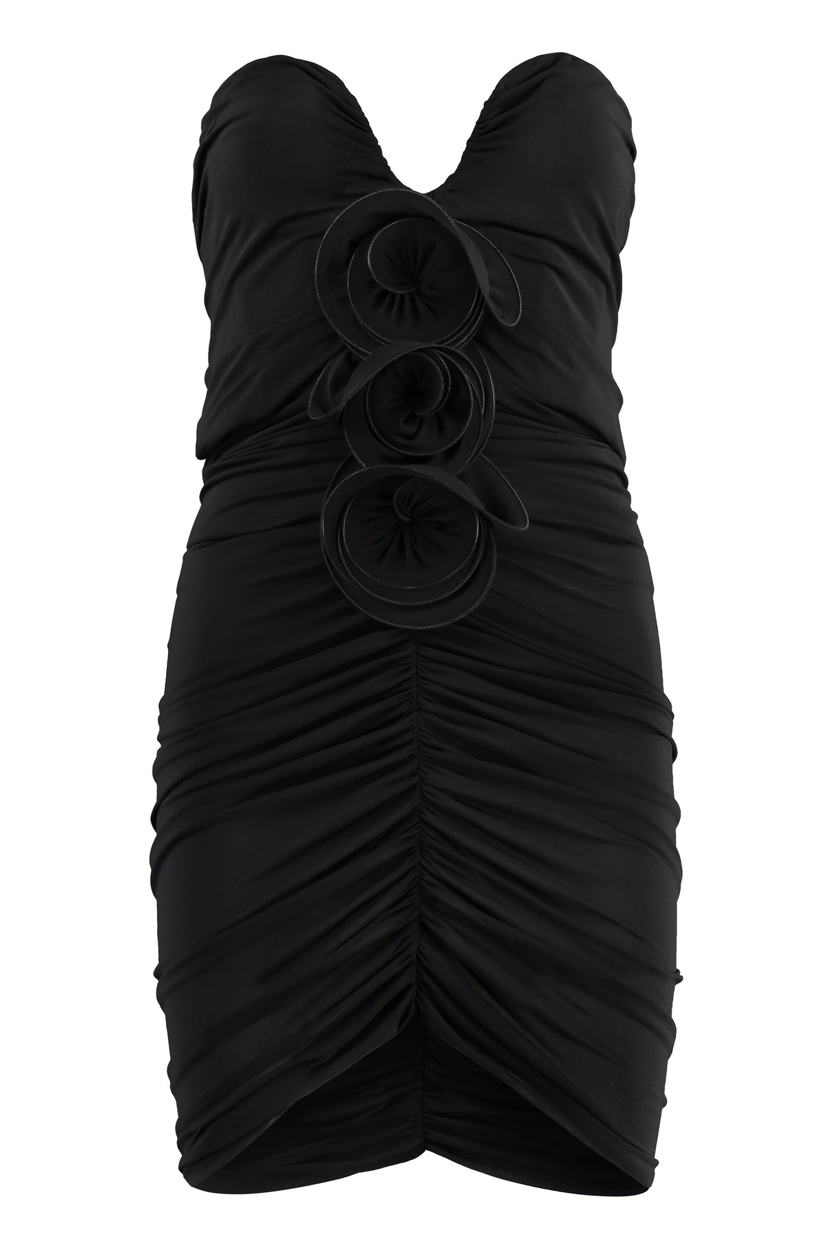 MAGDA BUTRYM Black Viscose Dress with Sweetheart Neckline and Decorative Flowers for Women