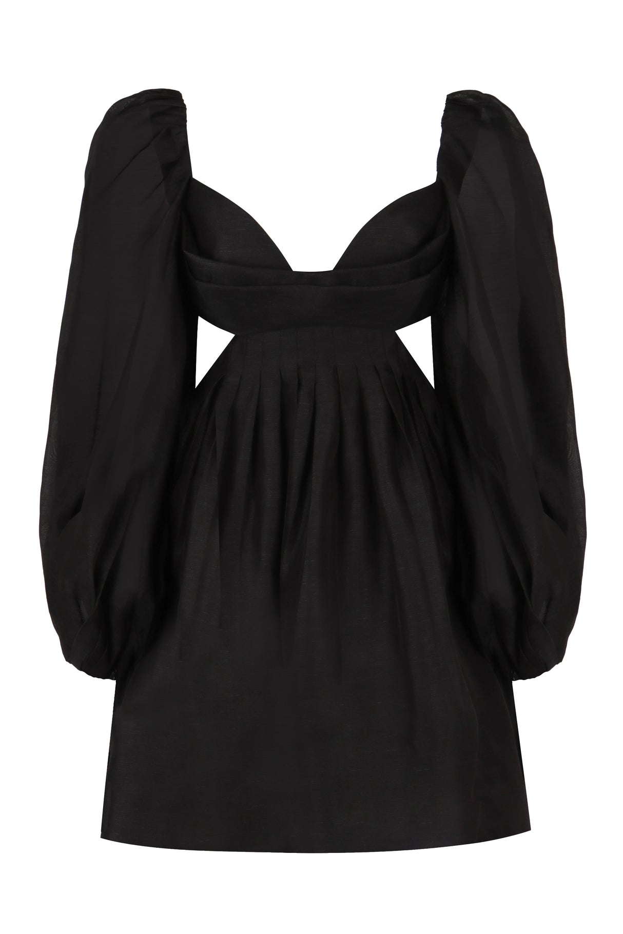 ZIMMERMANN Black Harmony Bralette Mini-Dress with Sweetheart Neckline and Balloon Sleeves