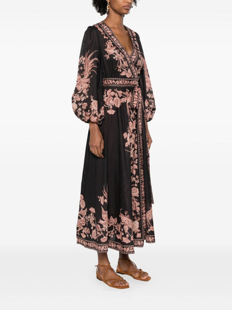 ZIMMERMANN Elegant Floral Cotton Wrap Midi Dress