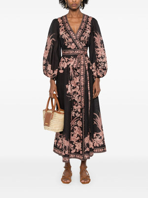 ZIMMERMANN Elegant Floral Cotton Wrap Midi Dress