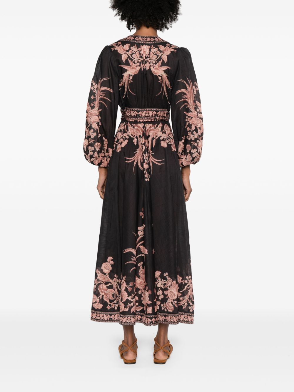 ZIMMERMANN Elegant Floral Cotton Wrap Midi Dress