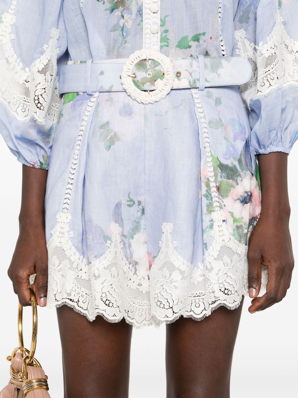 ZIMMERMANN Printed Linen Shorts with Concealed Zip and Belted Waist