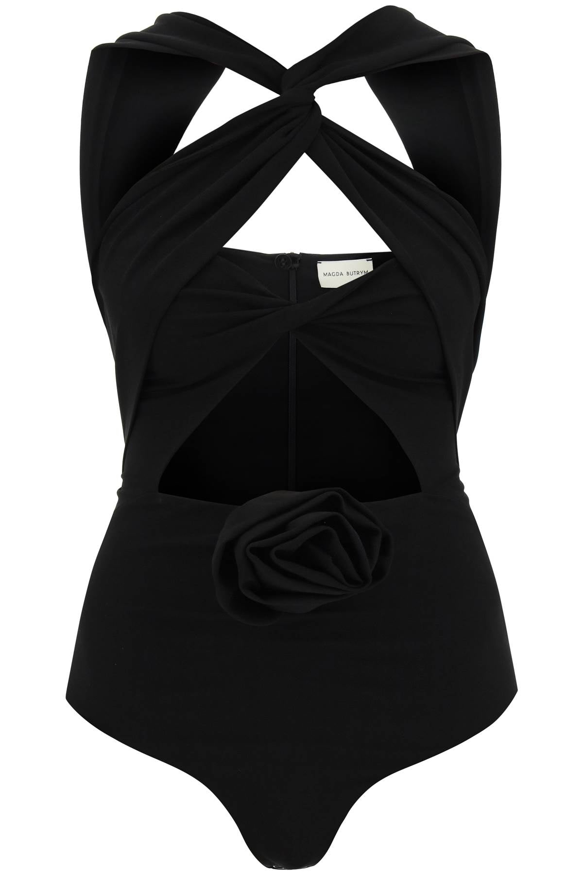 MAGDA BUTRYM Sophisticated Black Bodysuit with Rose Applique for Women - SS23