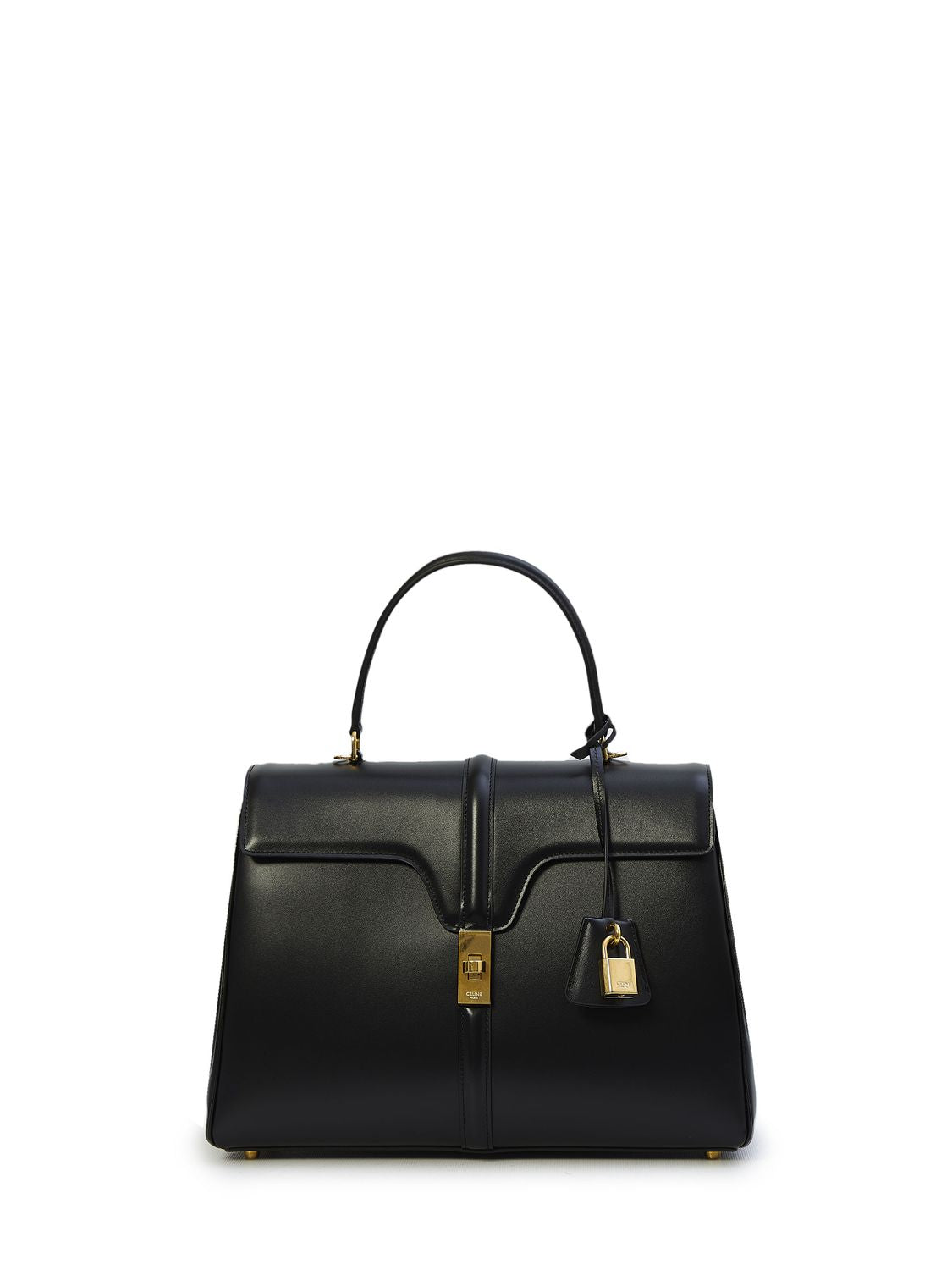 CELINE Classic 16 Handbag - Elegant Black Satin Calfskin (32x22x12cm)