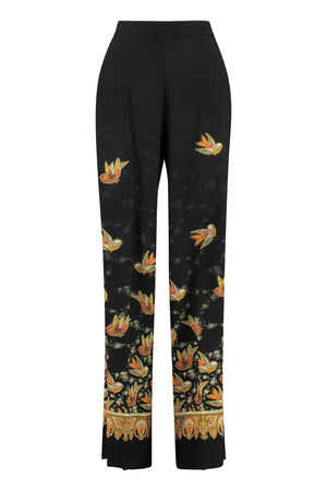 ETRO Printed Wide-Leg Trousers for Women in Black - Silk Fabric, Elastic Waist Insert