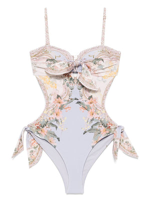 ZIMMERMANN Sweetheart Neckline Printed Swimsuit with Adjustable Straps