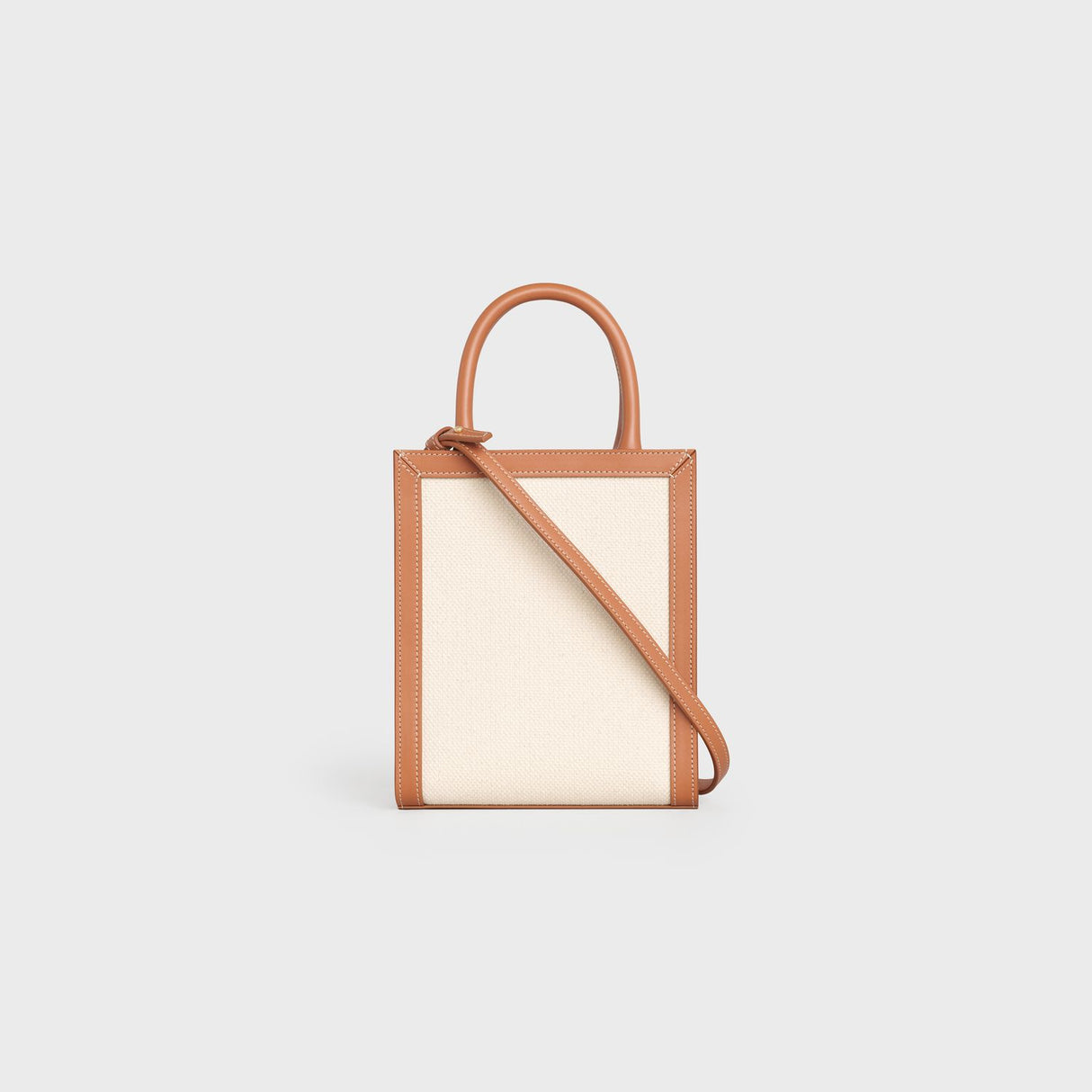 CELINE Mini Vertical Tote Bag in Tan Cotton & Leather for Women SS23