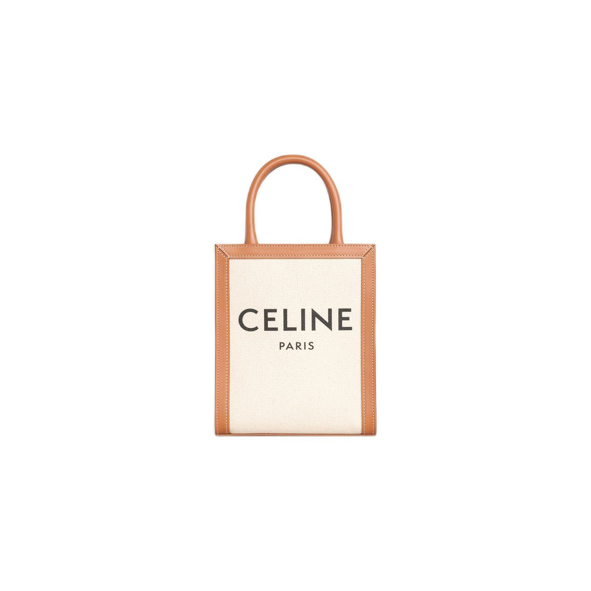 CELINE Mini Vertical Tote Bag in Tan Cotton & Leather for Women SS23
