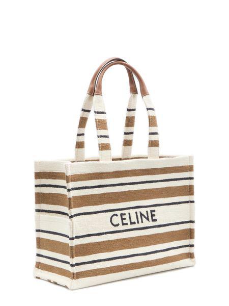 CELINE Striped Cotton Canvas Large Tote Bag with Embroidered Logo, Multicolor 29x40x17cm