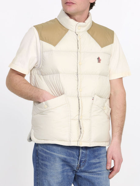 MONCLER GRENOBLE Cream and Beige Nylon Gilet for Men | SS24 Collection