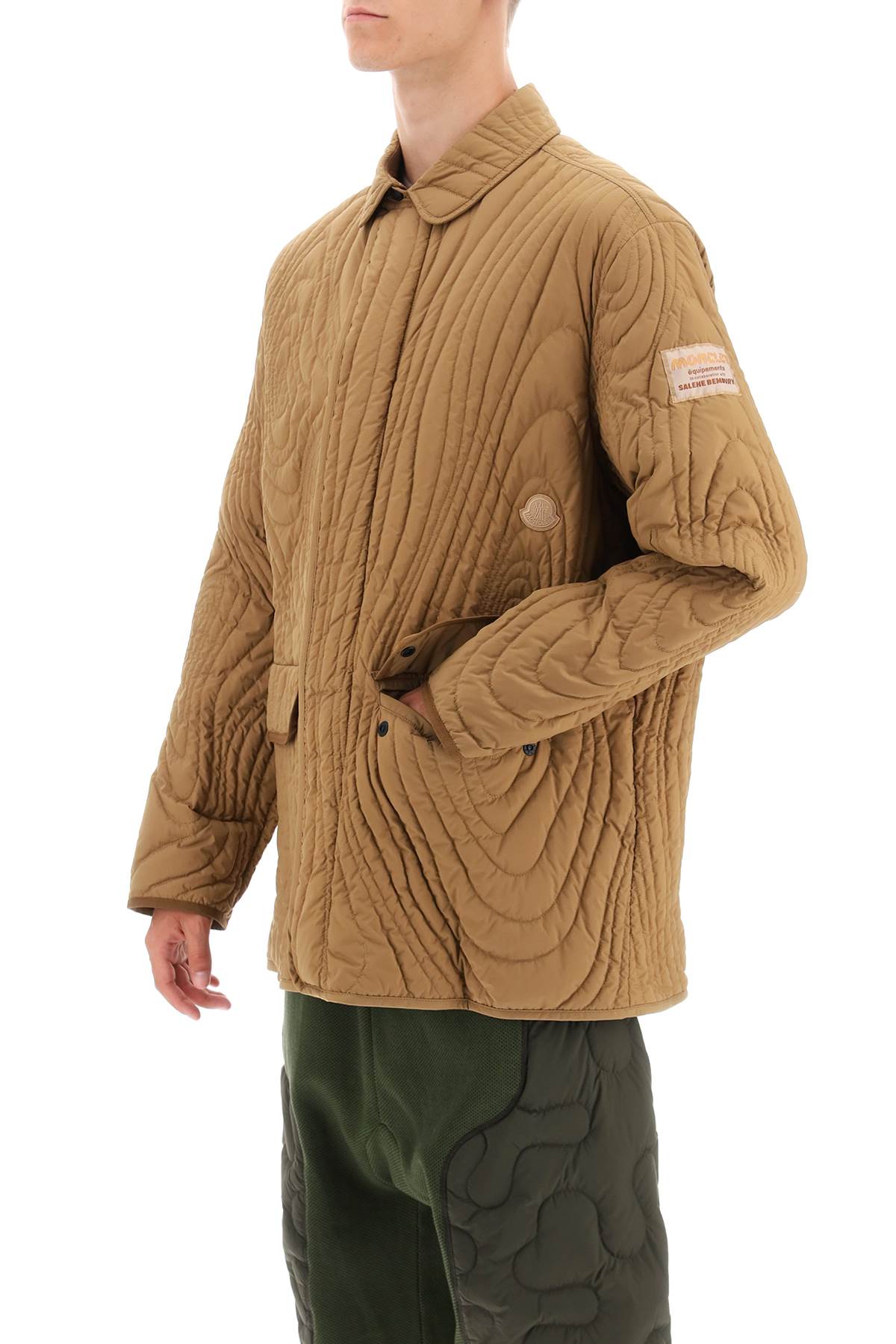 MONCLER GENIUS Men's Beige Longue Saison Down Jacket with Irregular Quilting Pattern