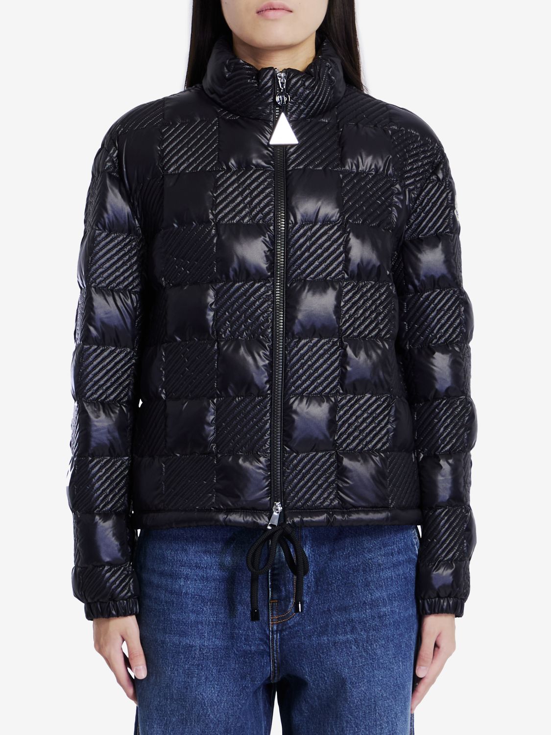 MONCLER Elegant Short Down Jacket with Logo Accent