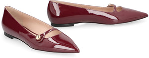 CASADEI Burgundy Leather Pointy-Toe Ballet Flats