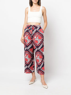 VALENTINO Silk Trousers for Women in Rosso, Avorio, and Navy for FW22