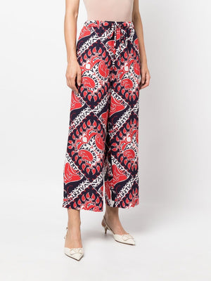 VALENTINO Silk Trousers for Women in Rosso, Avorio, and Navy for FW22