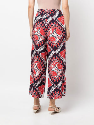 VALENTINO Silk Trousers for Women in Rosso, Avorio, and Navy for FW22