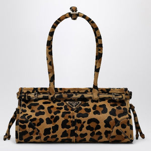 PRADA Leopard Print Pony Skin Leather Medium Handbag