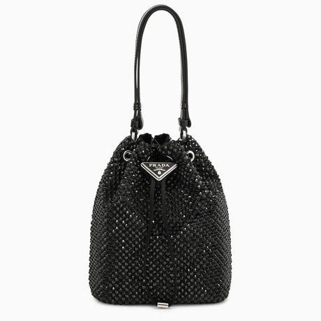 PRADA Mini Satin Bucket Handbag with Crystal Details