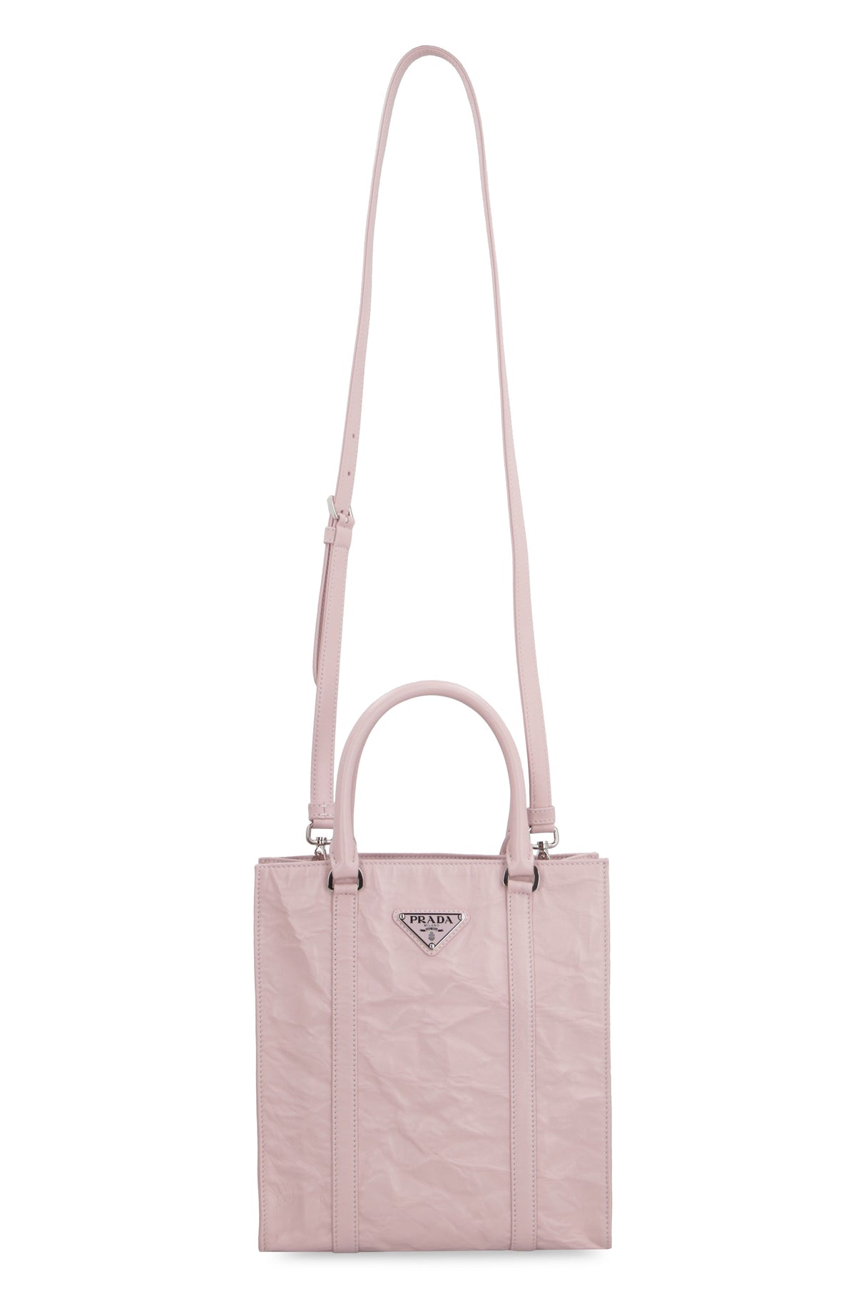 PRADA Pink Wrinkled Leather Tote Handbag for Women