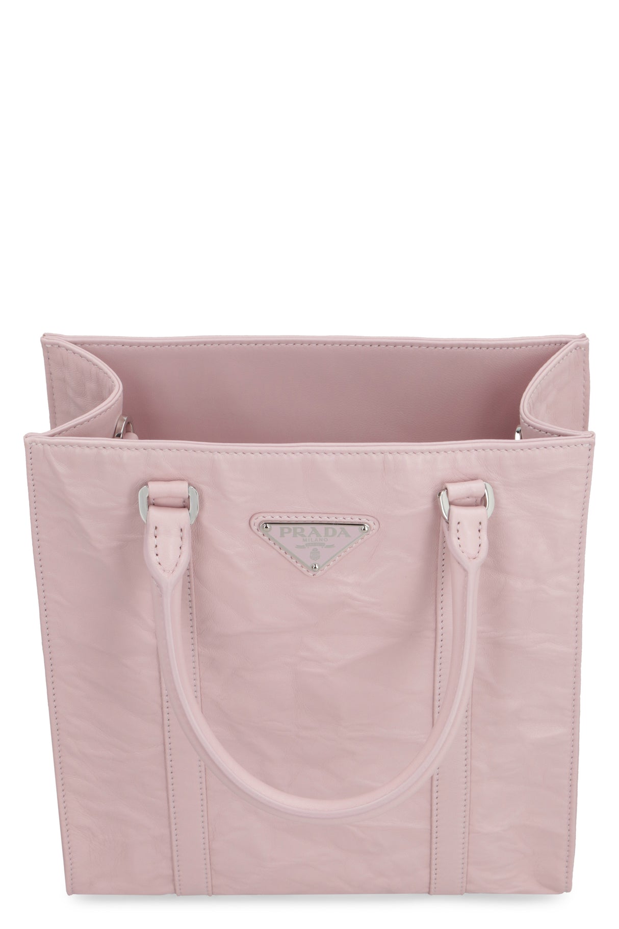 PRADA Pink Wrinkled Leather Tote Handbag for Women