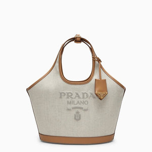 PRADA Spacious Shopping Handbag in Linen and Leather Blend