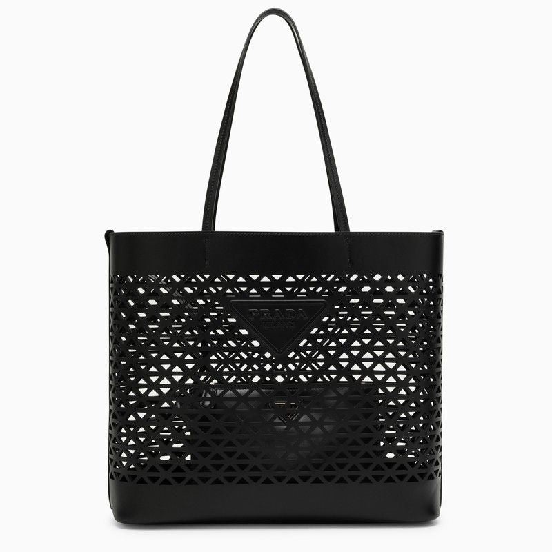 PRADA Large Perforated Leather Shopping Handbag