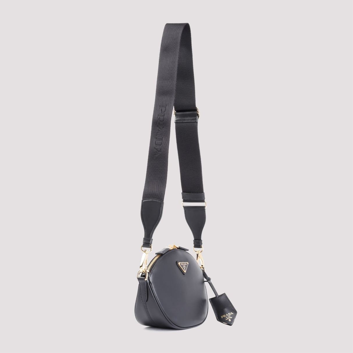 PRADA Chic Black Leather Mini Crossbody Bag with Gold-Tone Accents and Adjustable Strap