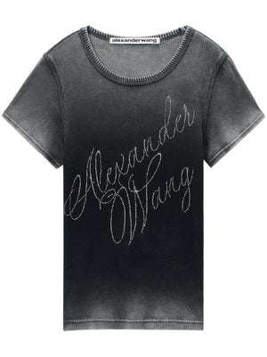 ALEXANDER WANG Chic Grey Fitted Tee with Sparkling Logo