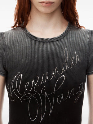 ALEXANDER WANG Chic Grey Fitted Tee with Sparkling Logo