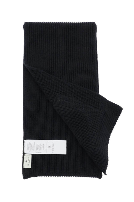 ETRO Luxurious Black Wool Knit Scarf with Iconic Embroidered Pegasus Detail