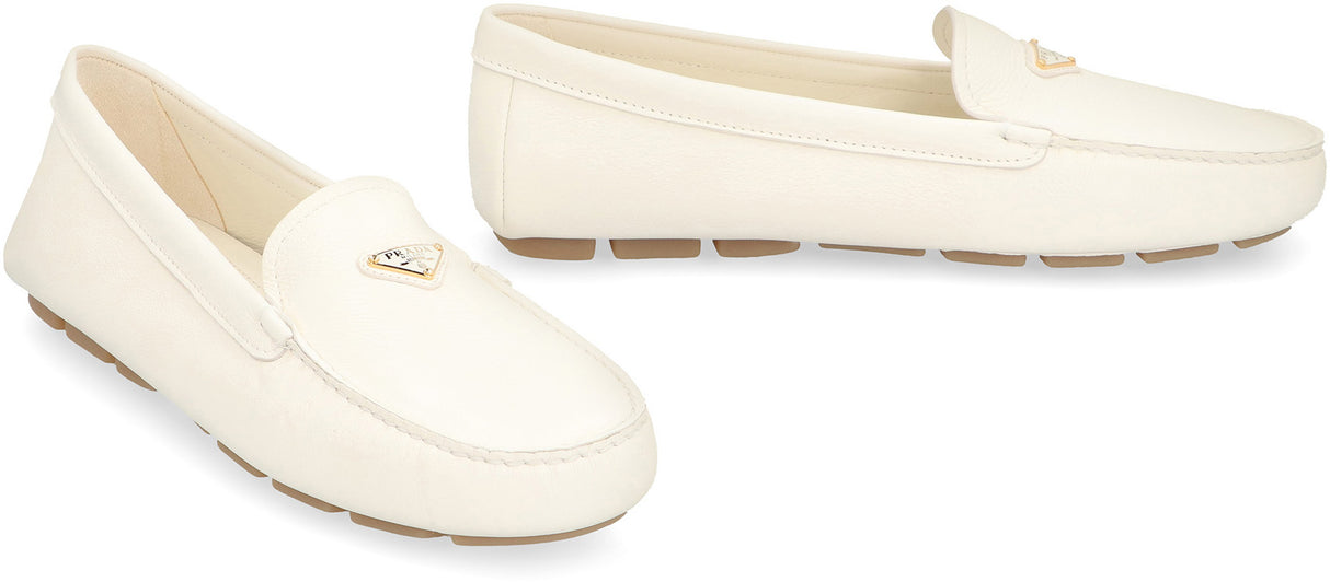 PRADA Ivory Grainy Leather Loafers