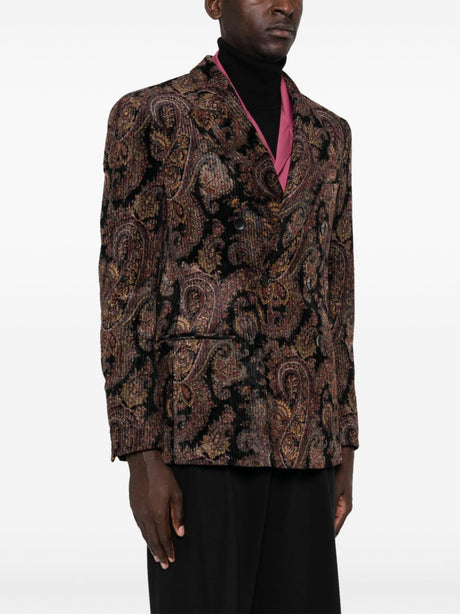 ETRO Men's Paisley Double-Breasted Blazer with Corduroy from FW24 Collection