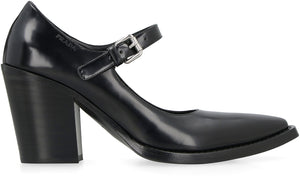 PRADA Elegant Black Leather Pumps with Adjustable Buckle