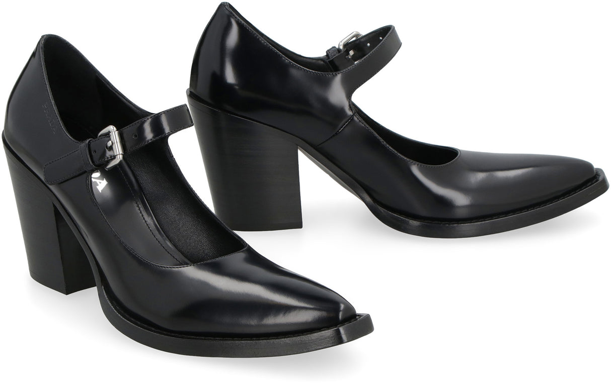 PRADA Elegant Black Leather Pumps with Adjustable Buckle