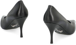 PRADA Black Leather Pointy Toe Pumps with Stiletto Heels for Women