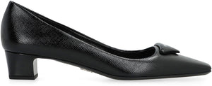 PRADA Elegant Leather Block Heel Pumps