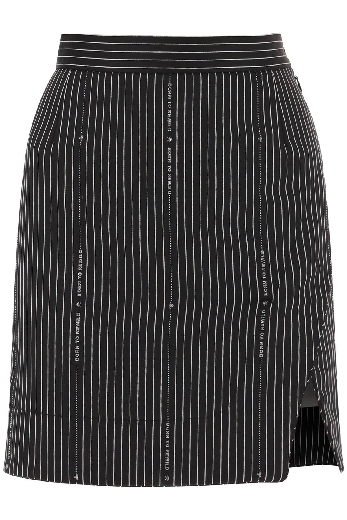 VIVIENNE WESTWOOD Black Pinstriped Mini Skirt with Wrap Design and High-Rise Waist
