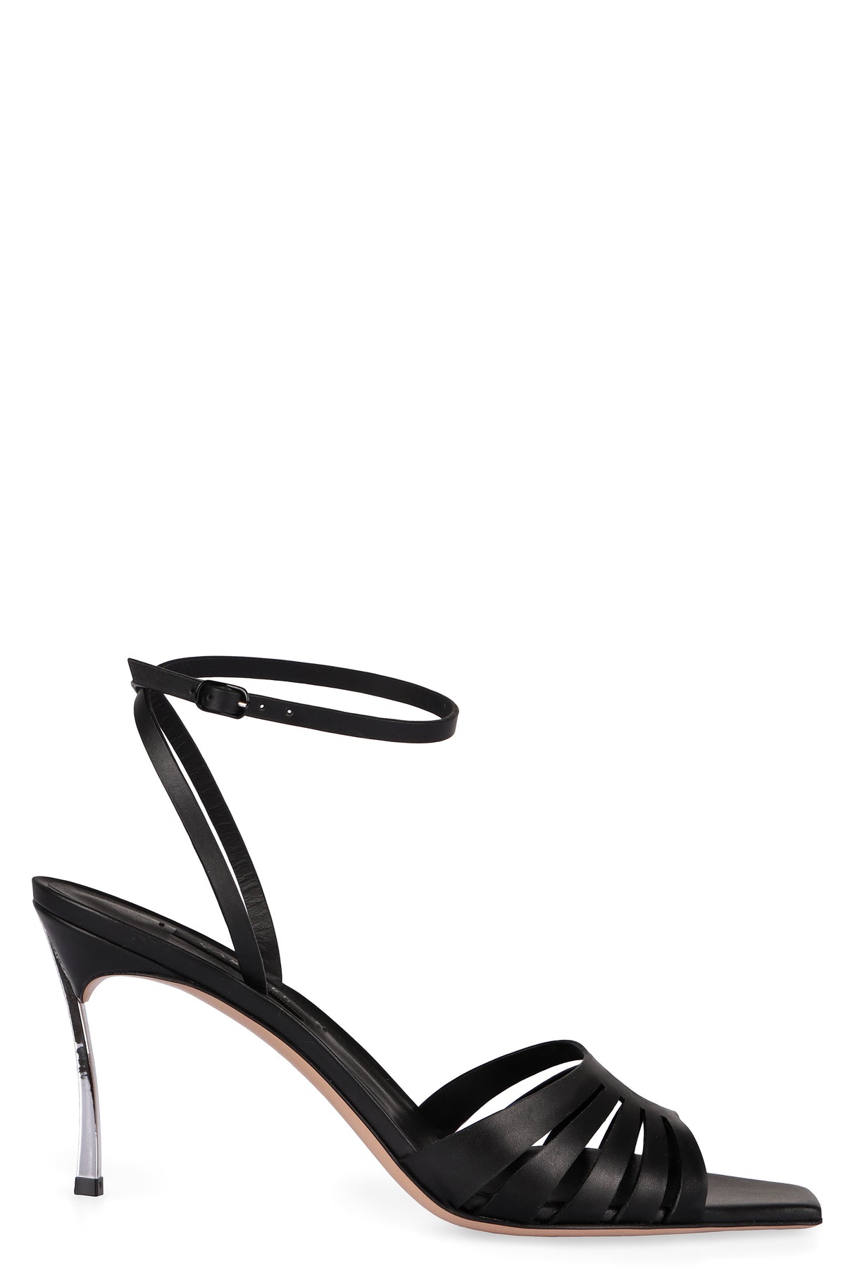 CASADEI Black Leather Sandals with Adjustable Ankle Strap and Square Toe for Women - SS24