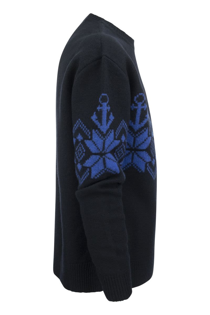 ETRO Blue Inlaid Jacquard Wool Jumper for Men