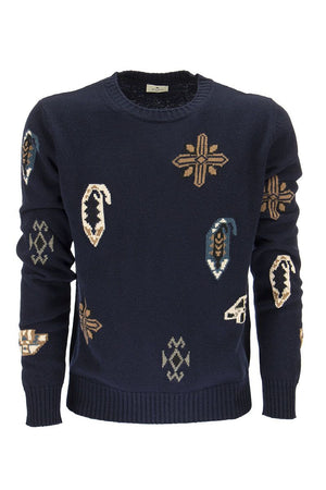 ETRO Blue Wool and Cotton Jumper with Paisley and Geometric Design - FW21