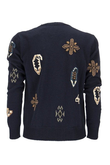 ETRO Blue Wool and Cotton Jumper with Paisley and Geometric Design - FW21