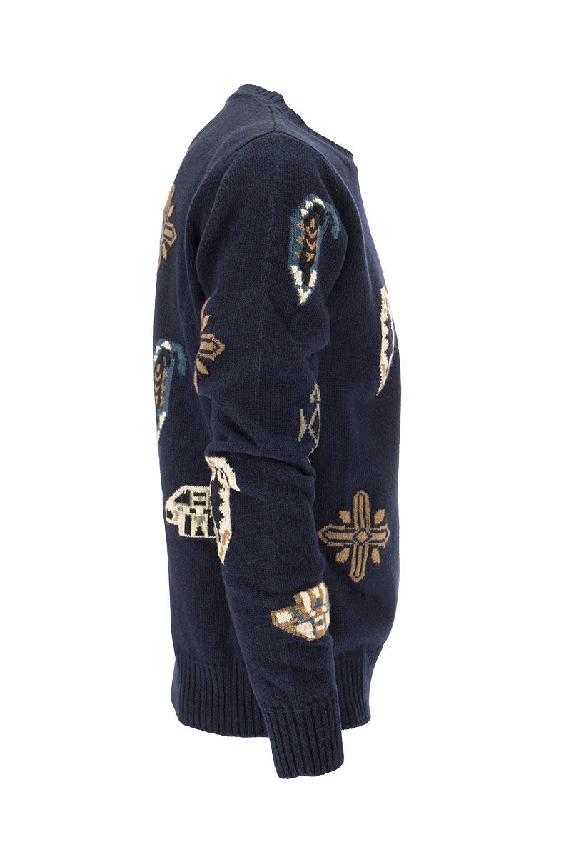 ETRO Blue Wool and Cotton Jumper with Paisley and Geometric Design - FW21